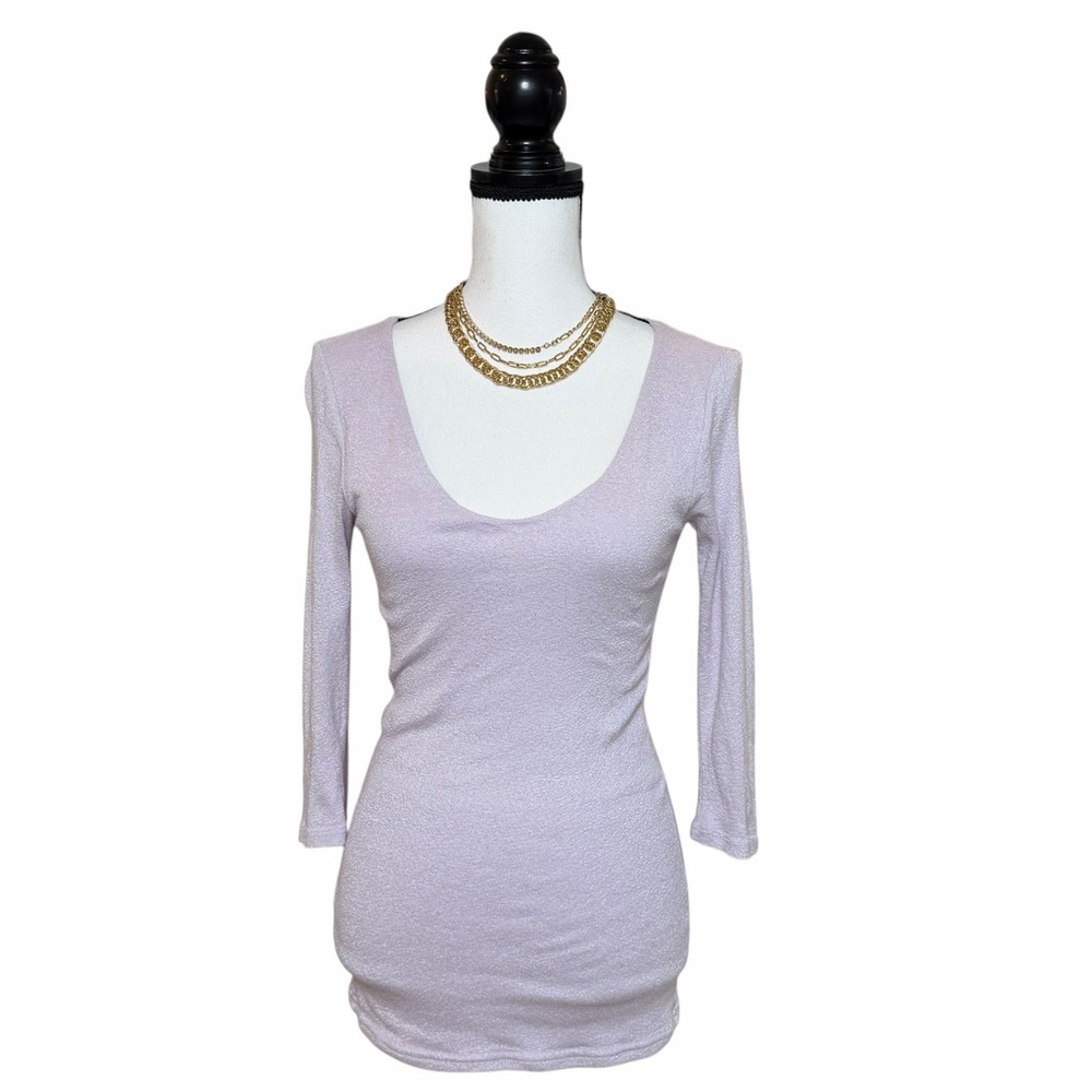 Michael Star’s High Quality V-Scoop Neck Long Sleeve Top - Light Lavender